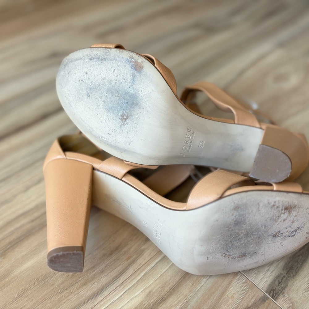 J Crew Made in Italy Mari Tan Leather Strappy Heeled Sandals Size 9 1/2 - Picture 7 of 7